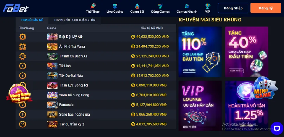 Hoàn trả cược thua fbet nhà cái